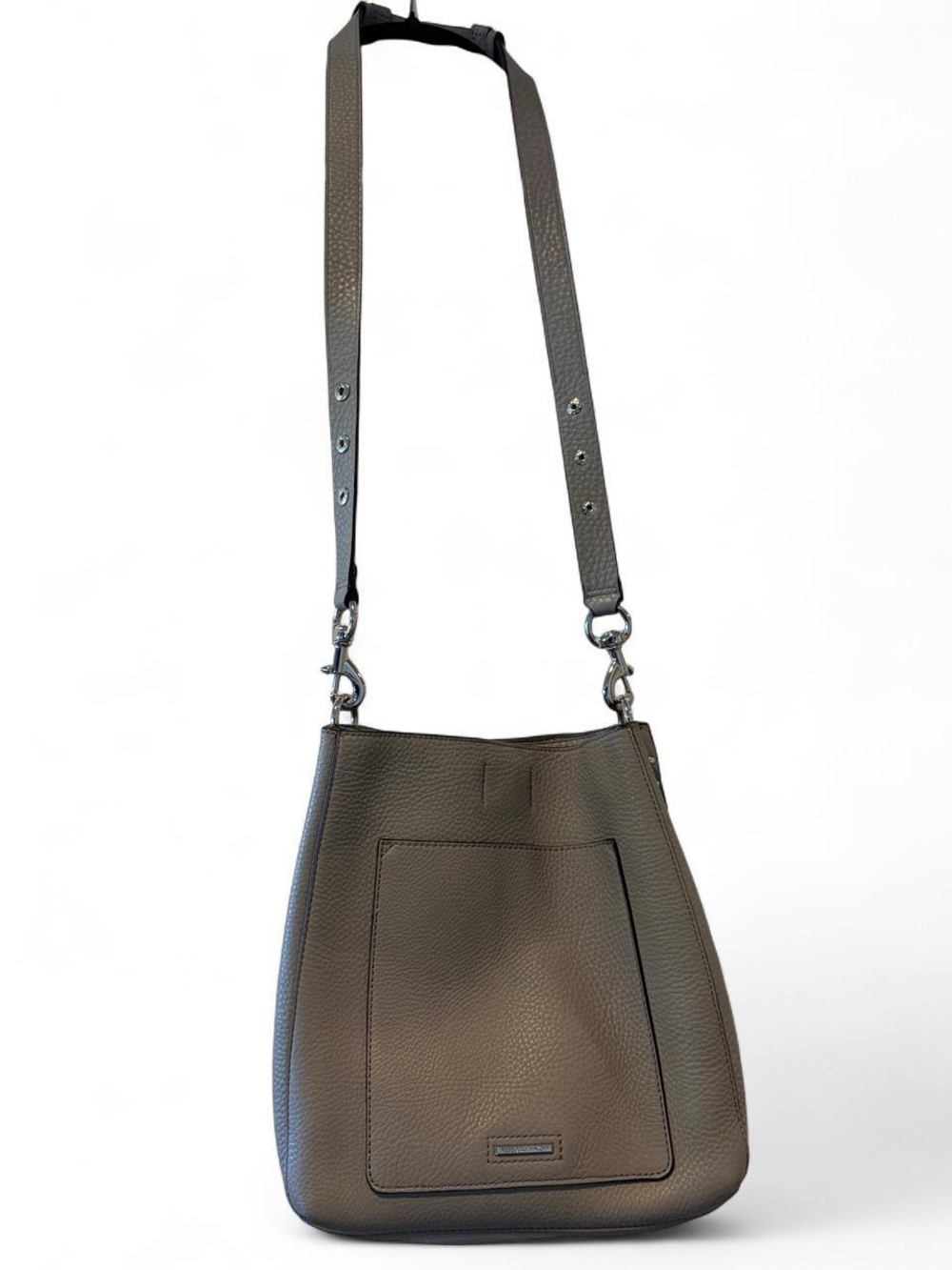 Rebecca Minkoff Gray Pebbled Leather Crossbody Bucket Bag - Picture 4 of 10